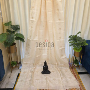 Cream Colour Pure Gachi by Gachi Tussar Handwoven Jamdani Saree