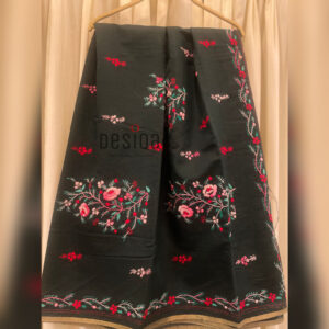 Bottle Green Colour Chanderi Cotton Silk with Hand Embroidery Saree