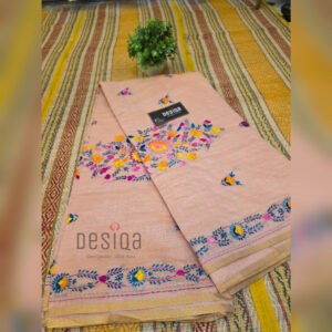 Pitch Colour Chanderi Cotton Silk with Hand Embroidery Saree