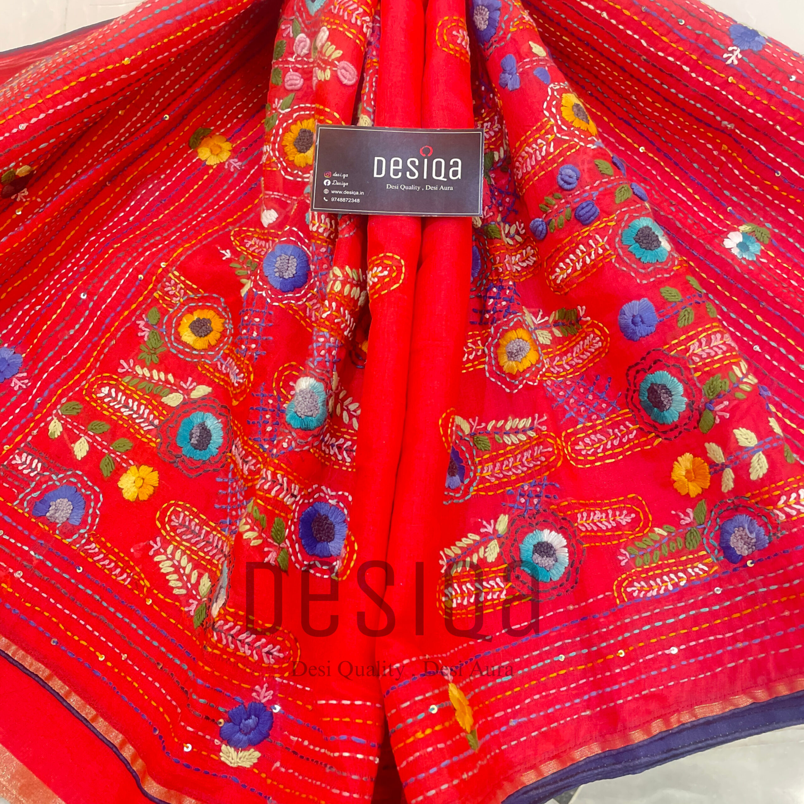 Rose Pink Colour Chanderi Silk with Bullion Stich (Hand Embroidery) Saree - Image 2