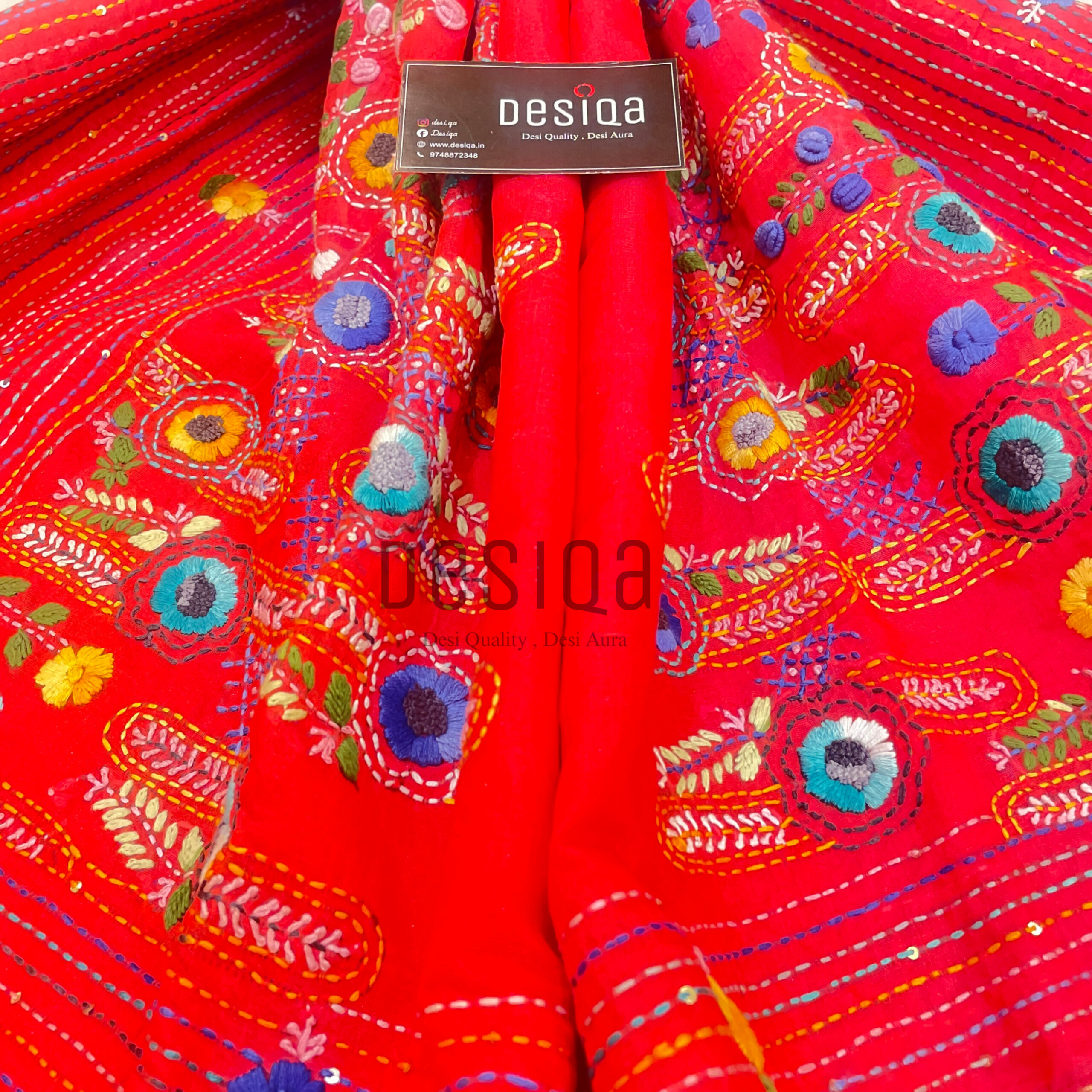 Rose Pink Colour Chanderi Silk with Bullion Stich (Hand Embroidery) Saree - Image 3