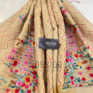 Golden Colour Khadi Ghicha with Bullion Stich (Hand Embroidery) Saree