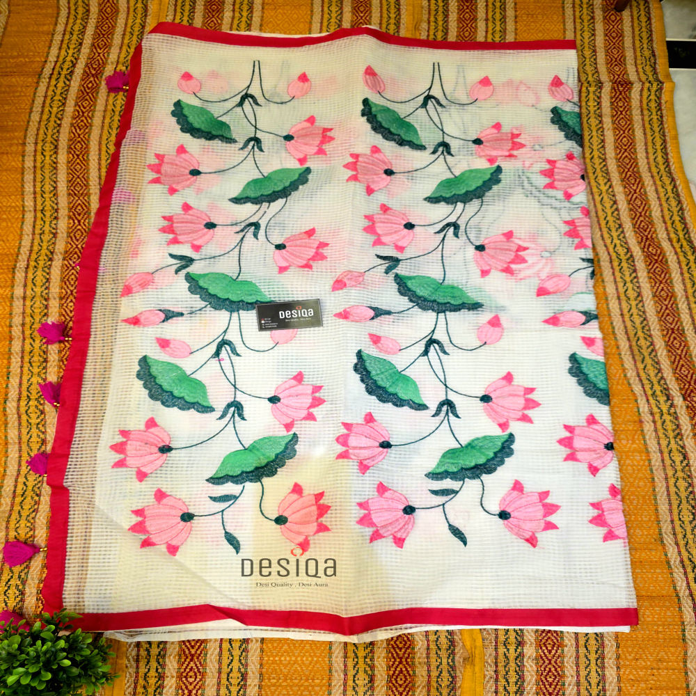 White Colour Resham Kota Embroidery Saree - Image 4