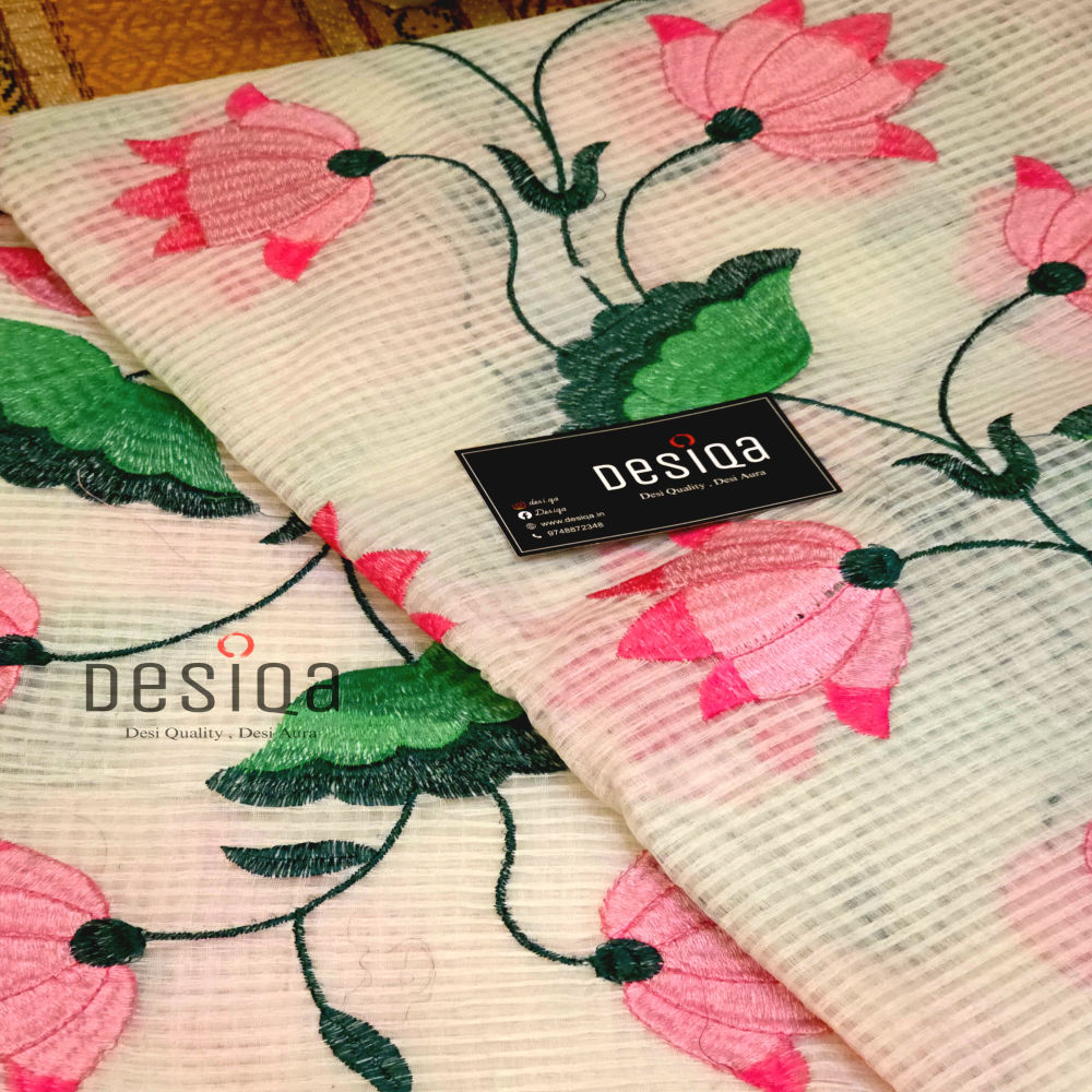 White Colour Resham Kota Embroidery Saree - Image 3