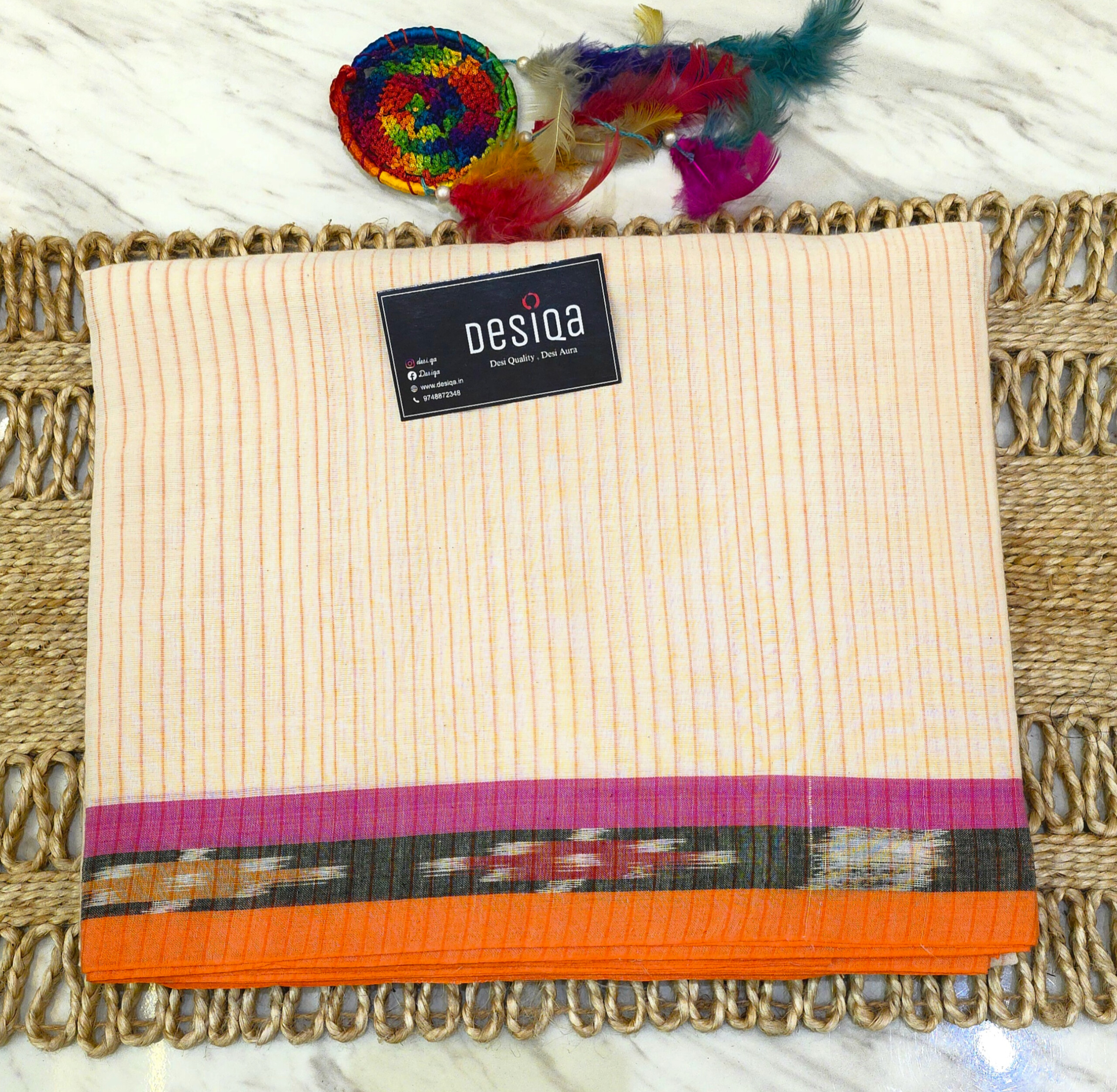 Light Orange Colour Dhonekhali Handloom Saree