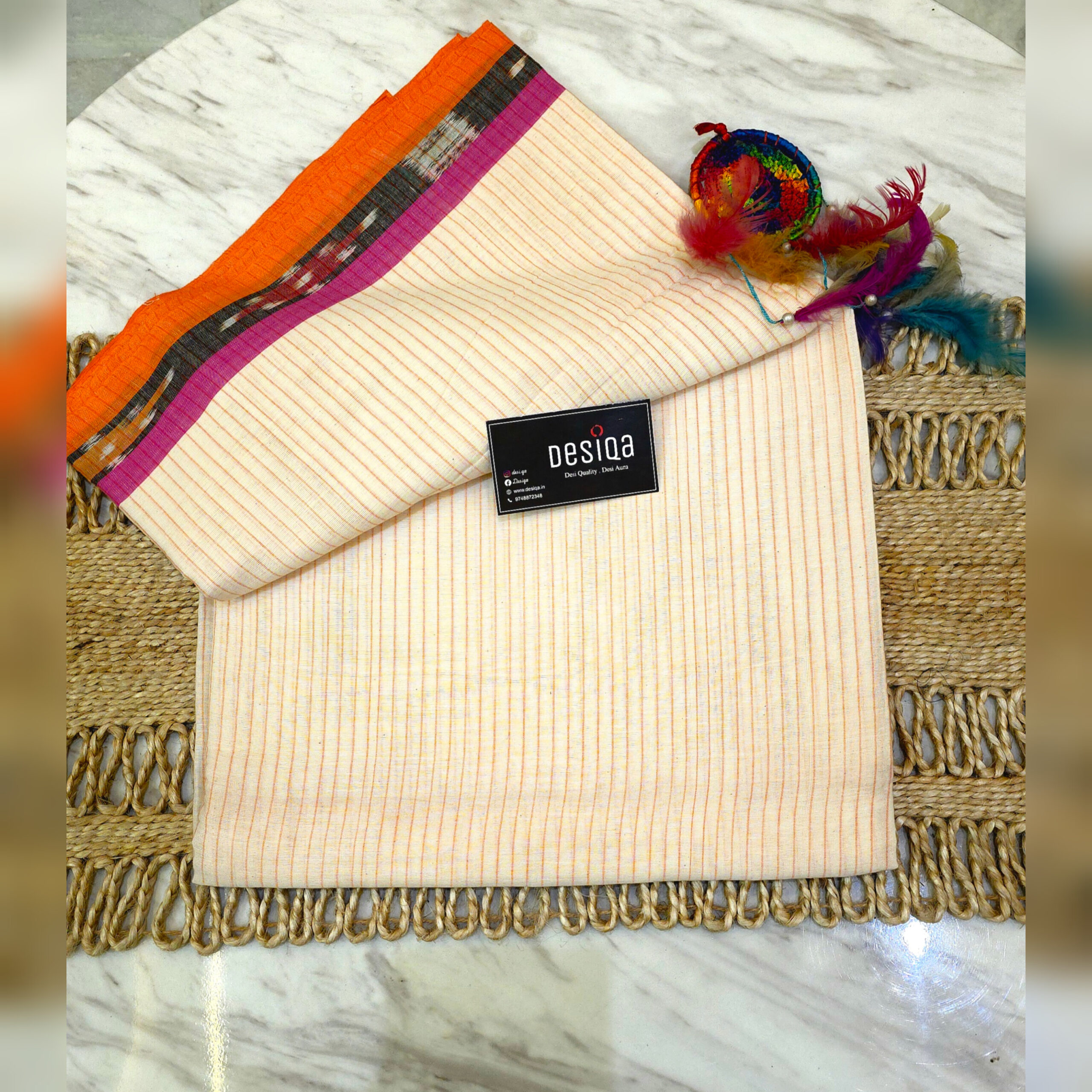 Light Orange Colour Dhonekhali Handloom Saree - Image 2