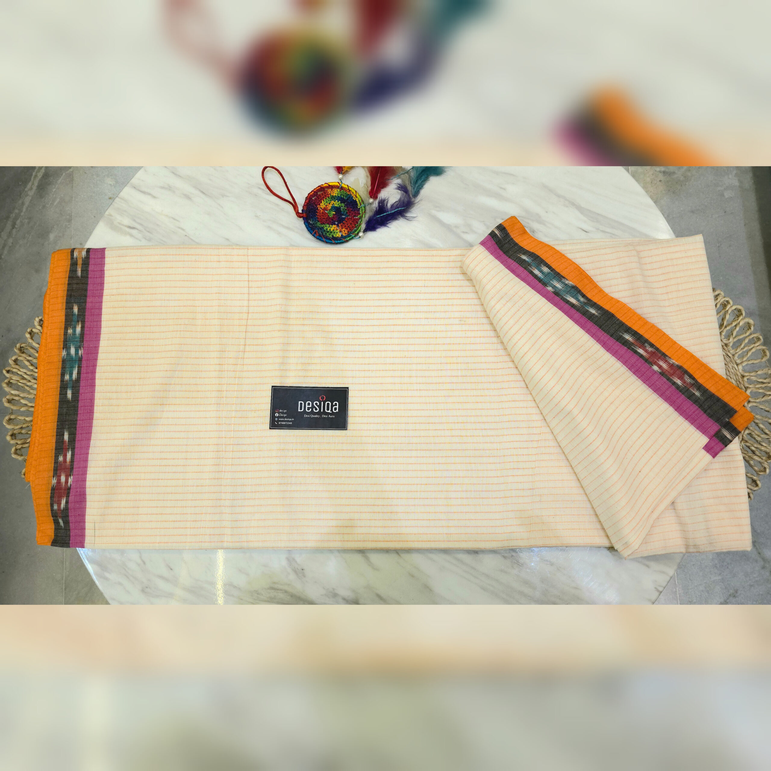 Light Orange Colour Dhonekhali Handloom Saree - Image 3