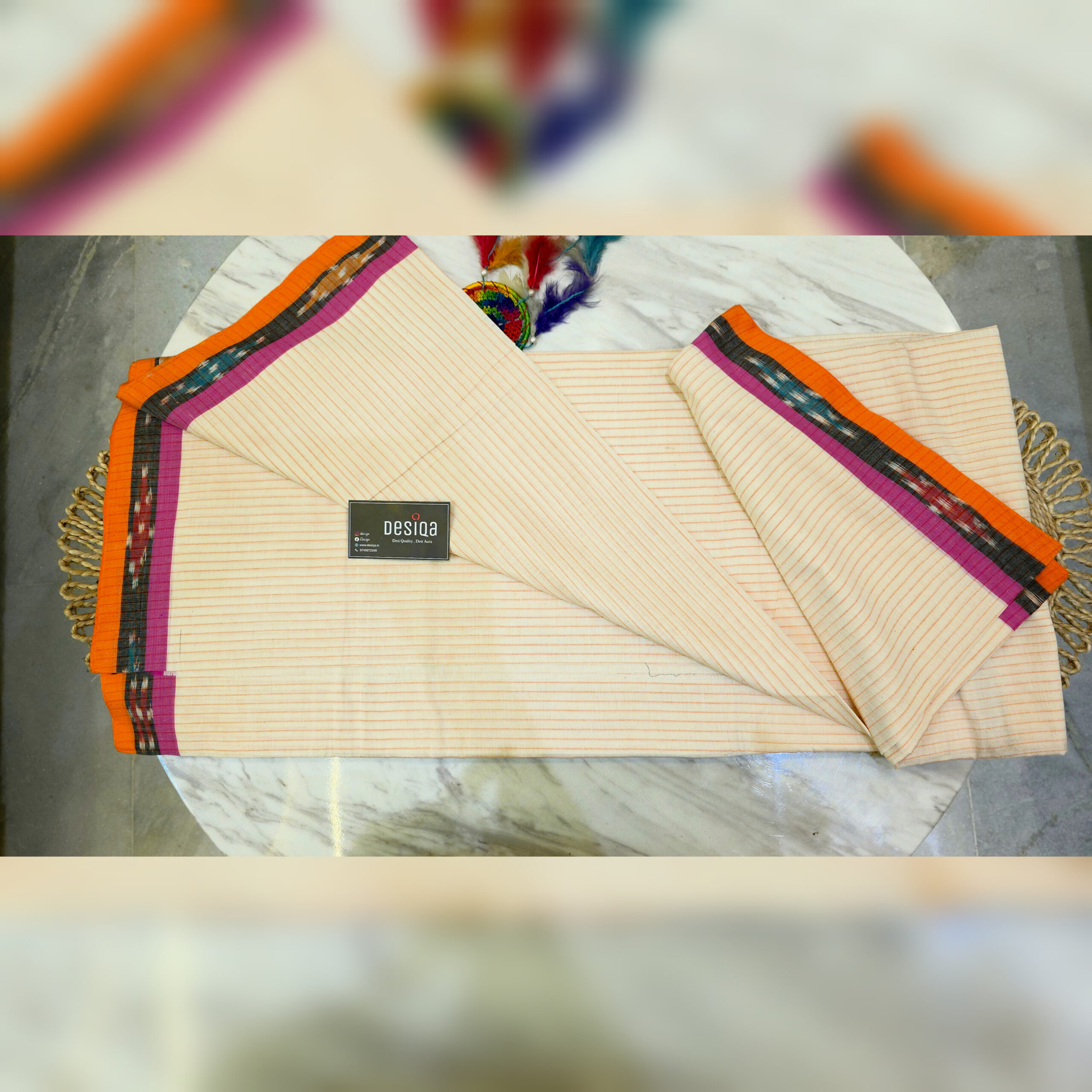 Light Orange Colour Dhonekhali Handloom Saree - Image 4