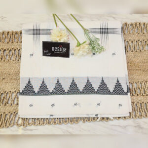 White & Black Colour Dhonekhali Handloom Saree