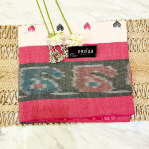 Off White Colour Love Motifs Katki Print Dhonekhali Handloom Saree