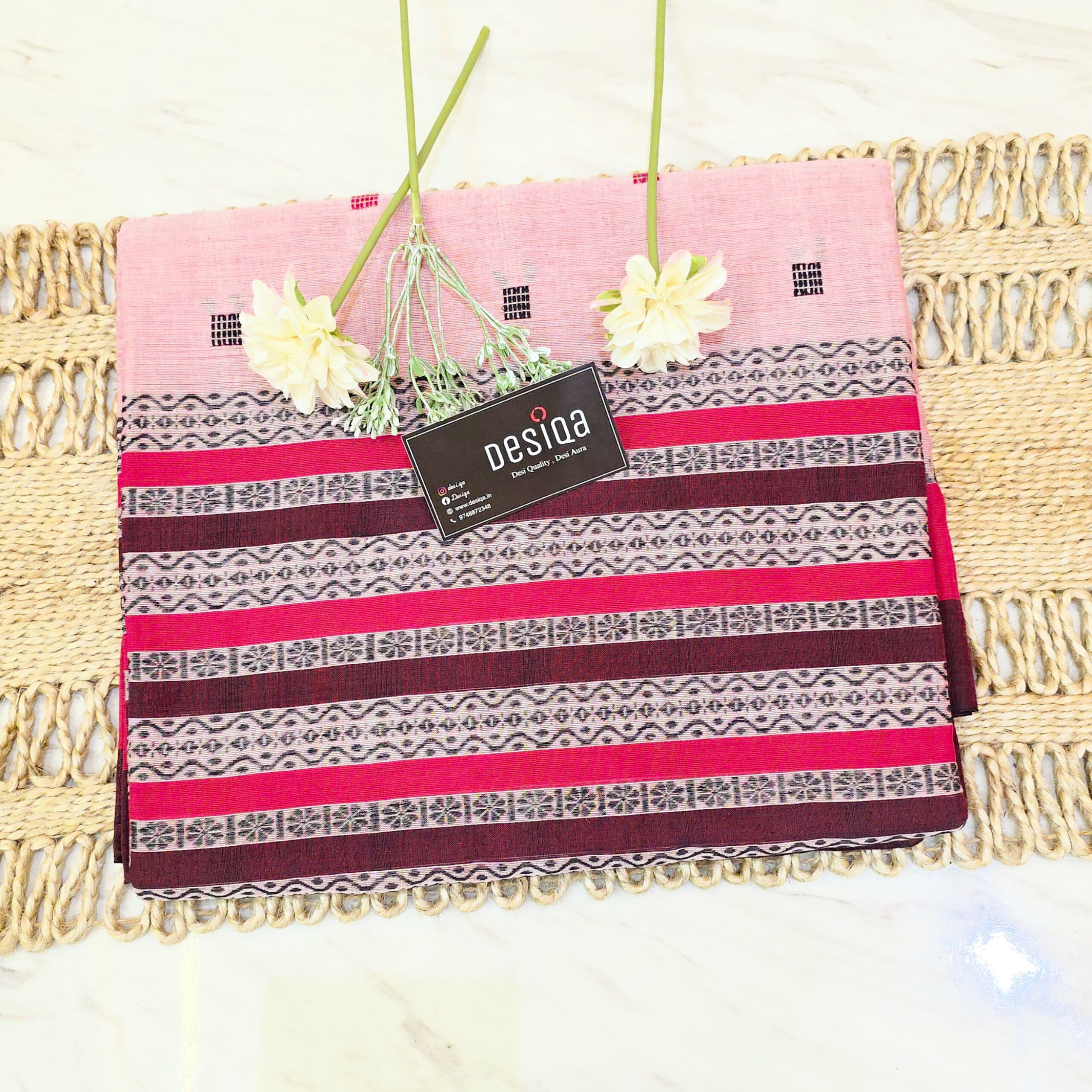 Peach Dual Tone Colour Dhonekhali Handloom Saree