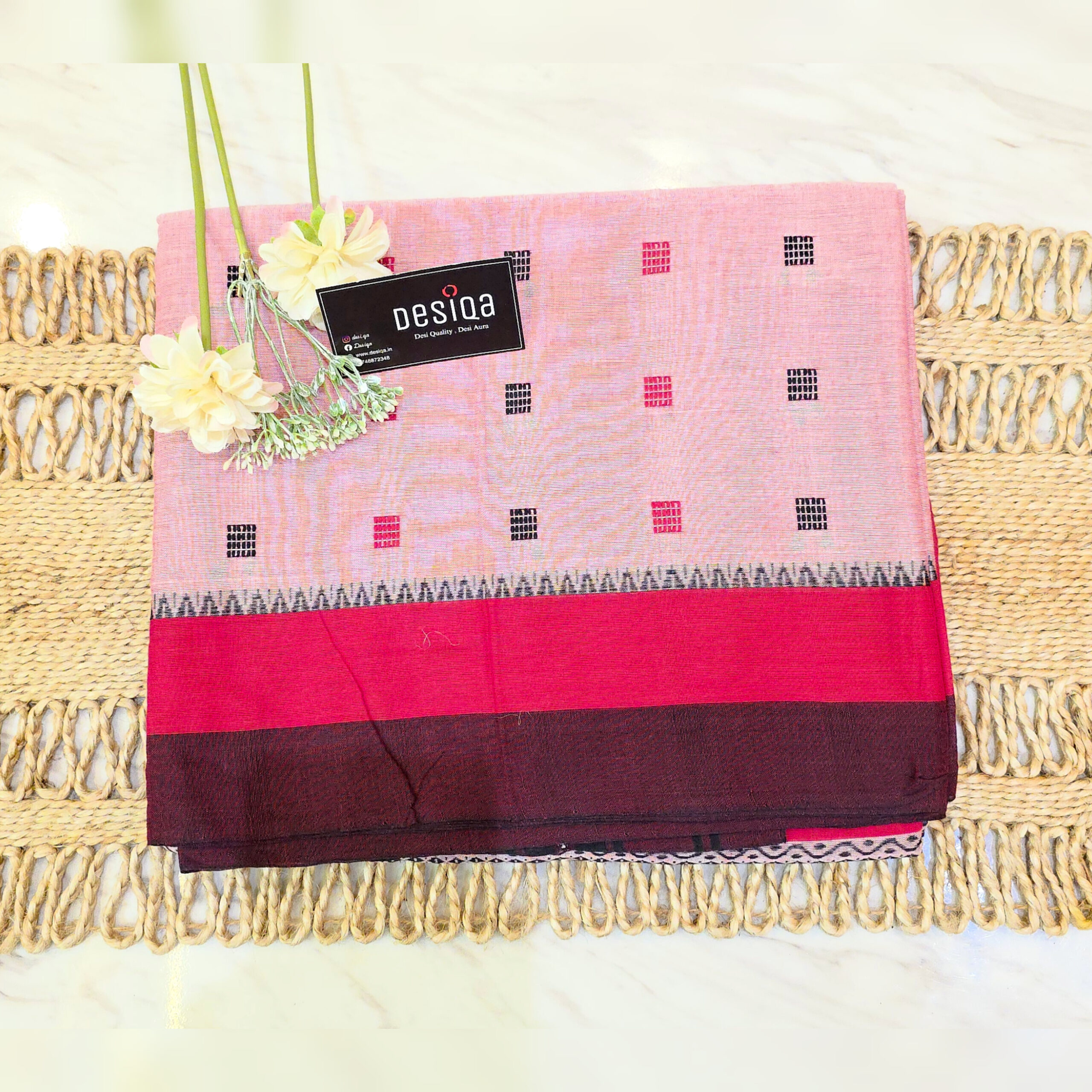 Peach Dual Tone Colour Dhonekhali Handloom Saree - Image 2