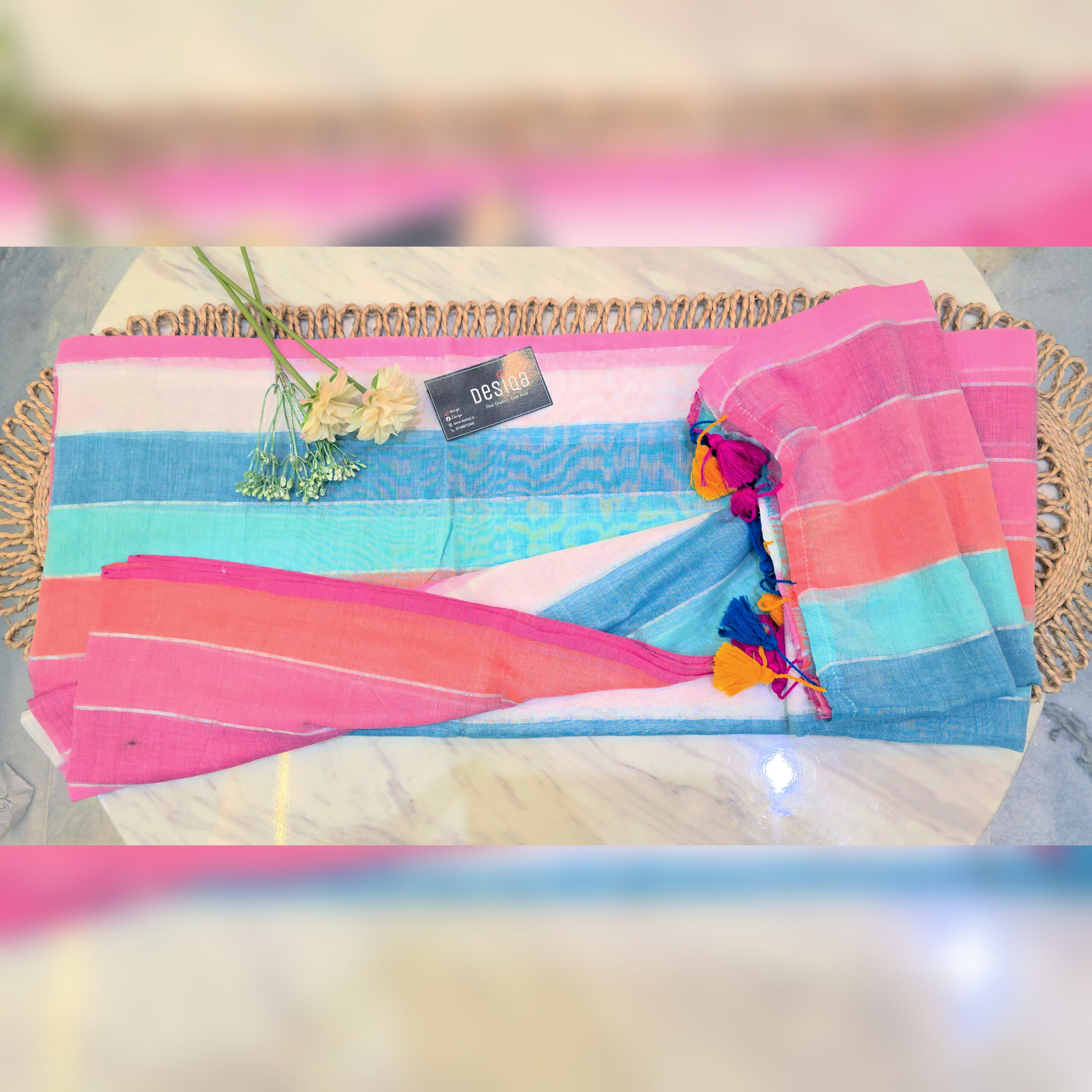 Candy Cotton colour Mul Mul Cotton Handloom Saree - Image 5