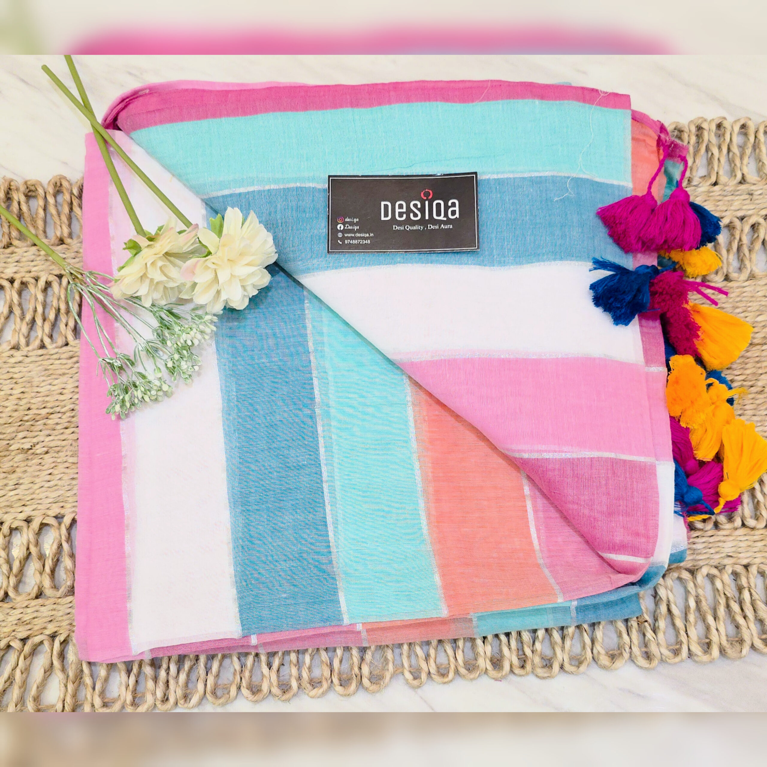 Candy Cotton colour Mul Mul Cotton Handloom Saree - Image 4