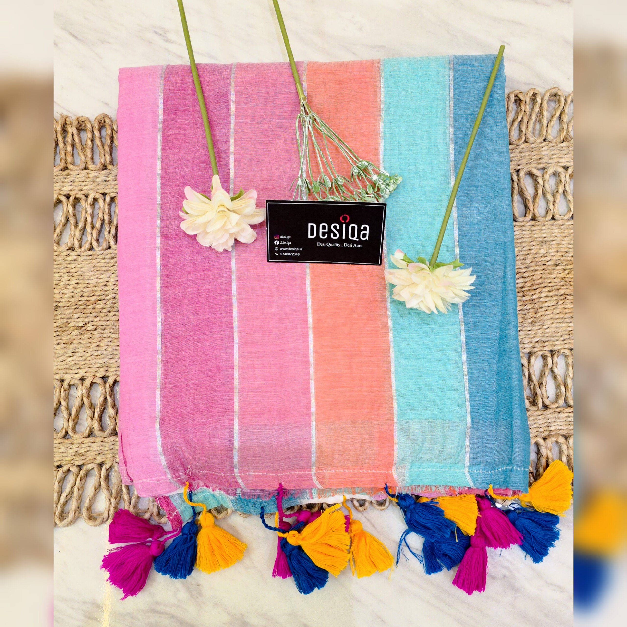 Candy Cotton colour Mul Mul Cotton Handloom Saree - Image 3