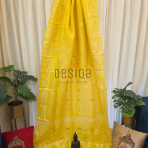 Bright Yellow Colour Pure Gachi by Gachi Tussar Handwoven Jamdani Saree