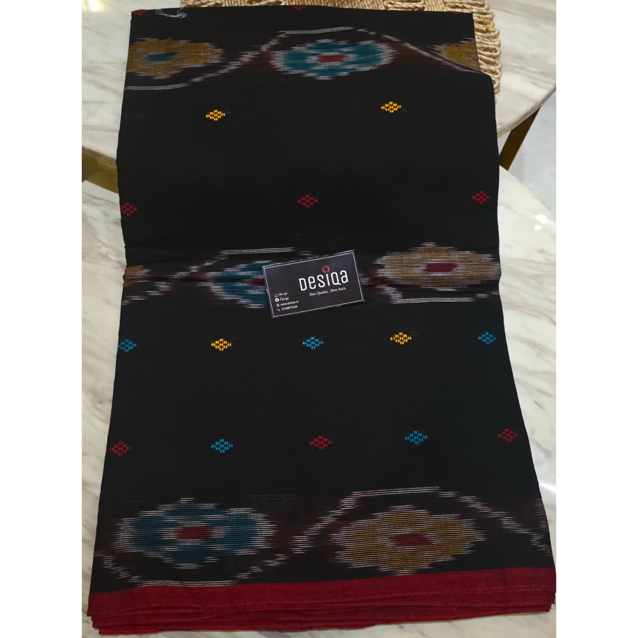 Black Colour Katki Dhonekhali Handloom Saree - Image 2