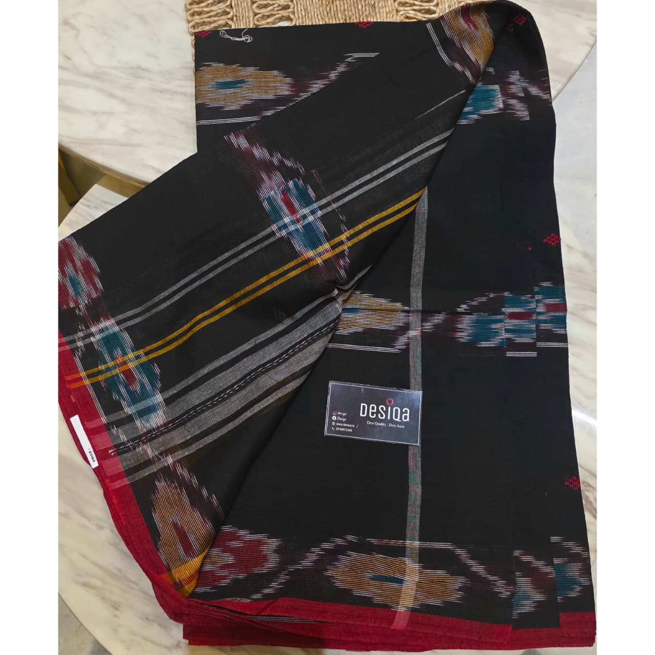 Black Colour Katki Dhonekhali Handloom Saree - Image 3