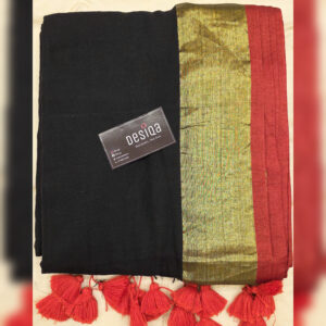 Black Colour Golden Paar Mul Mul Cotton Handloom Saree