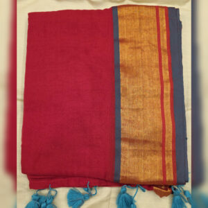 Red Colour Golden Paar Mul Mul Cotton Handloom Saree