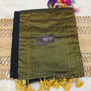 Black Colour Golden Zari Work Mul Mul Cotton Handloom Saree