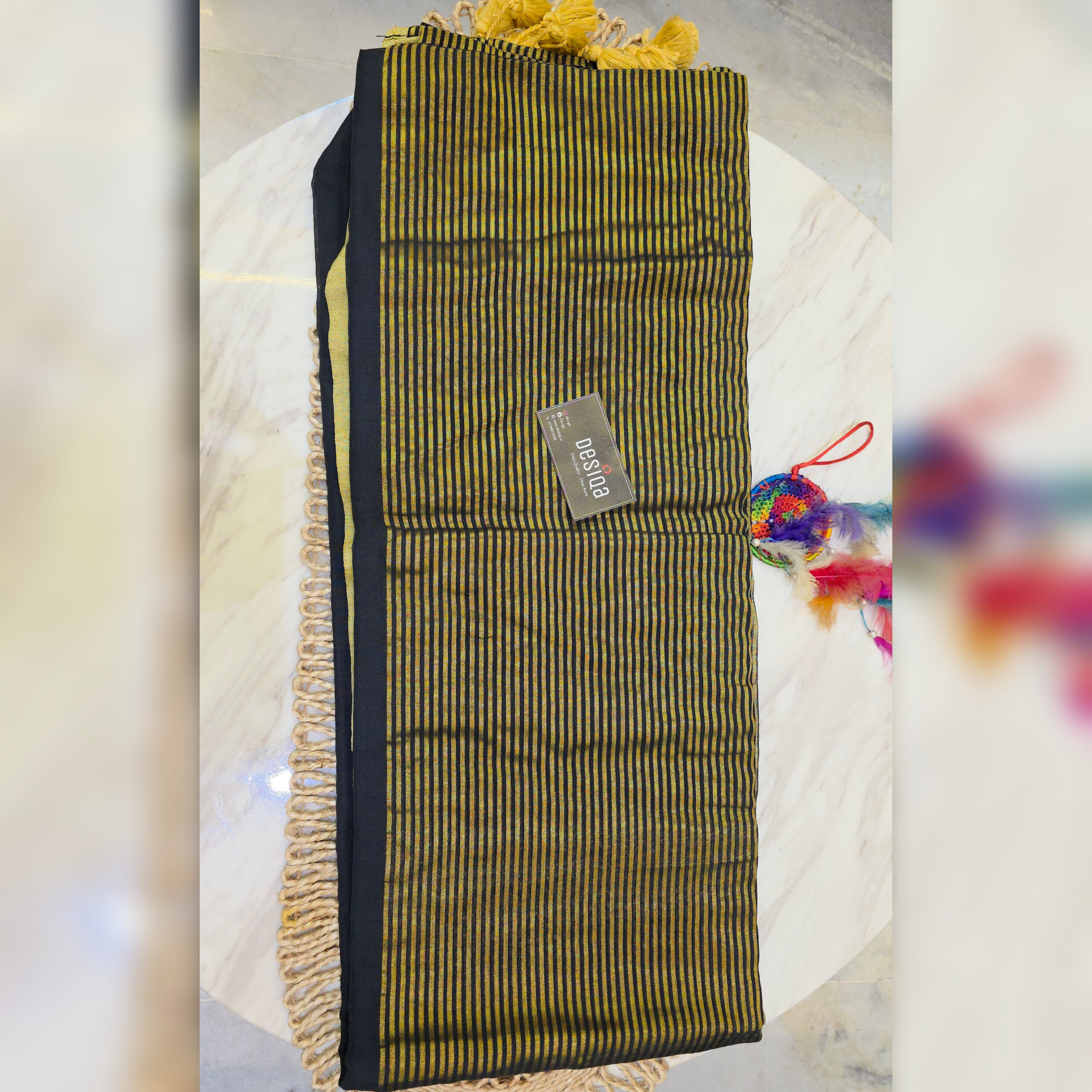 Black Colour Golden Zari Work Mul Mul Cotton Handloom Saree - Image 3