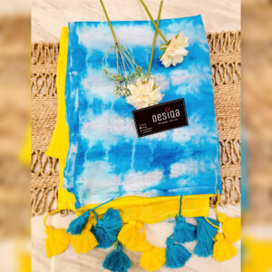 Yellow with Blue & White Shibori Mul Mul Cotton Handloom Saree