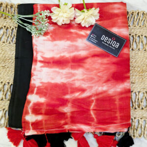 Black with Red & White Shibori Mul Mul Cotton Handloom Saree