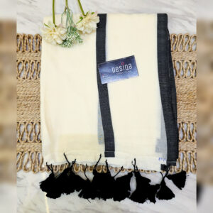 White & Black Mul Mul Cotton Handloom Saree