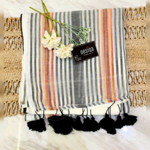 Cream with Multi Color Stripes Mul Mul Cotton Handloom Saree