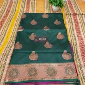 Bottle Green & Pink Colour Bangalore Silk Saree