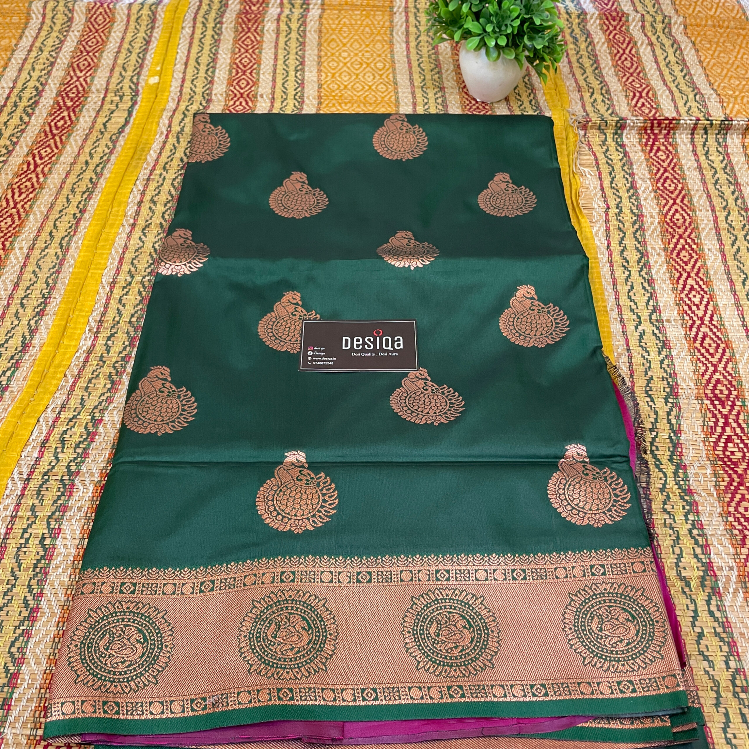 Bottle Green & Pink Colour Bangalore Silk Saree