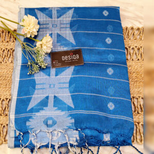 Blue Colour Cotton Tissue Jamdani Work Saree