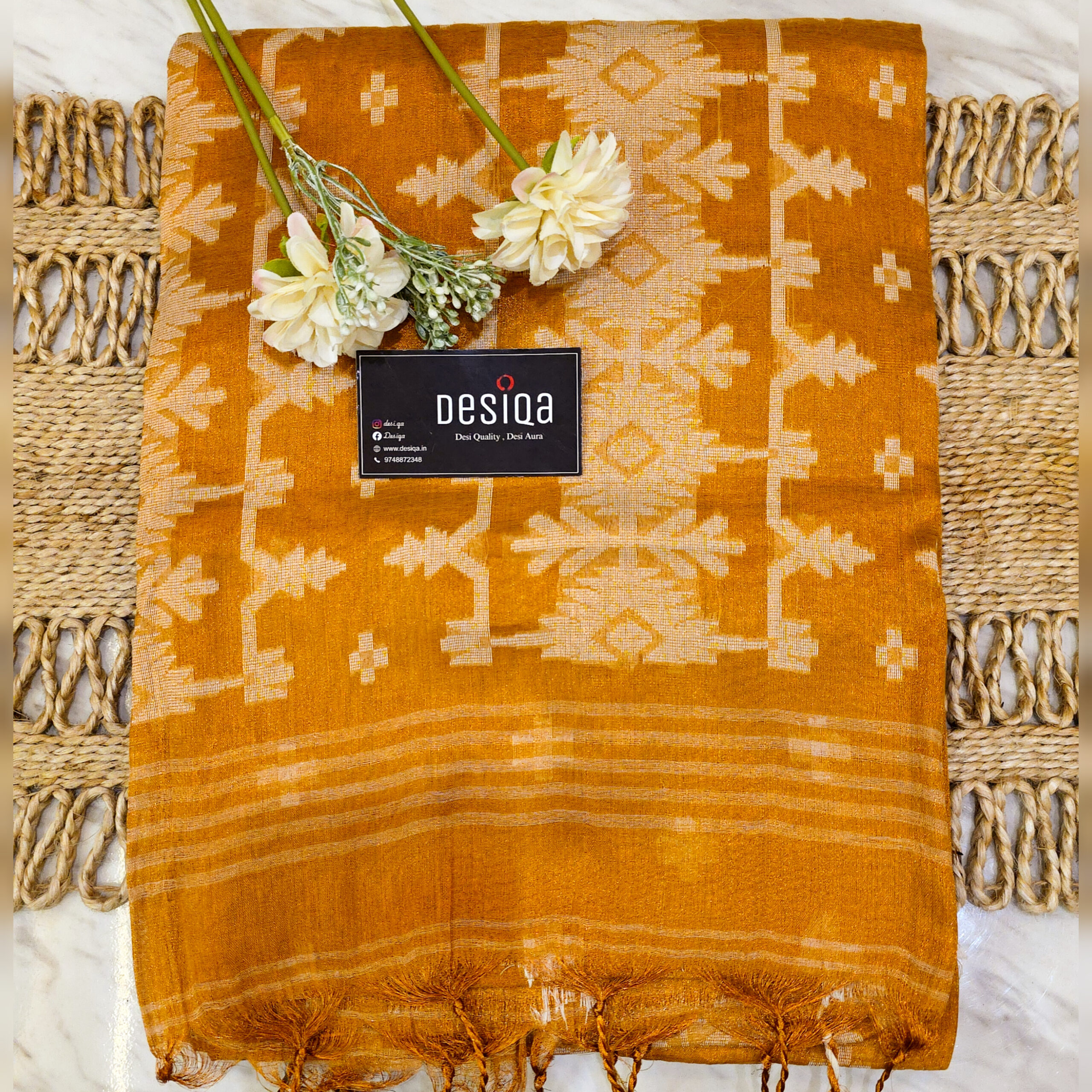 Brown Colour Cotton Tissue Jamdani Work Saree