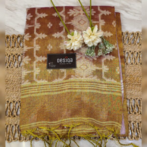 Golden-Red Dual Tone Colour Cotton Tissue Jamdani Work Saree