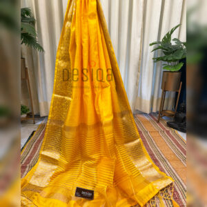 Yellow Semi Motka Silk With Golden Zari Border Saree