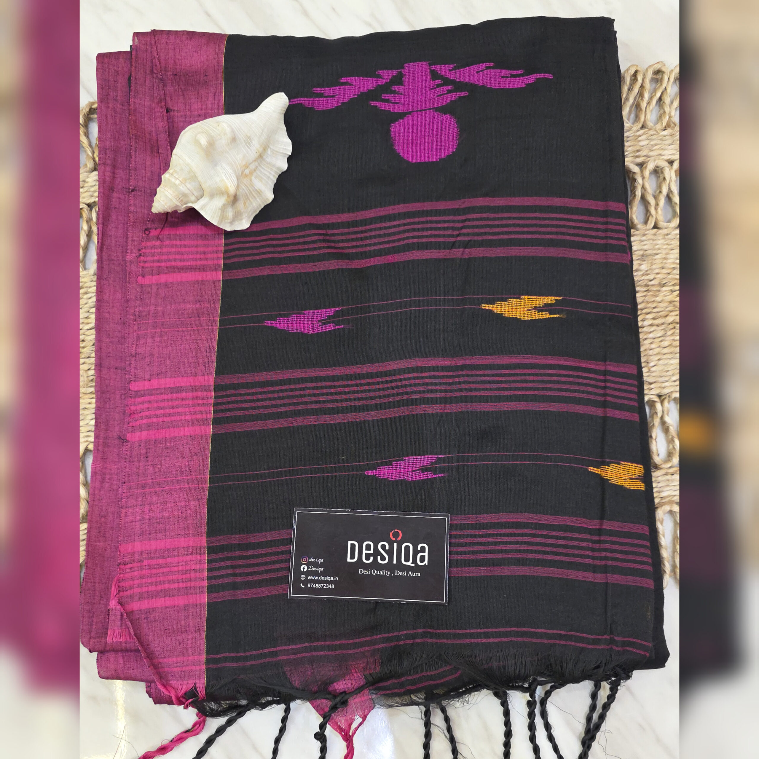 Black Colour Jamdani Work Mul Mul Cotton Handloom Saree