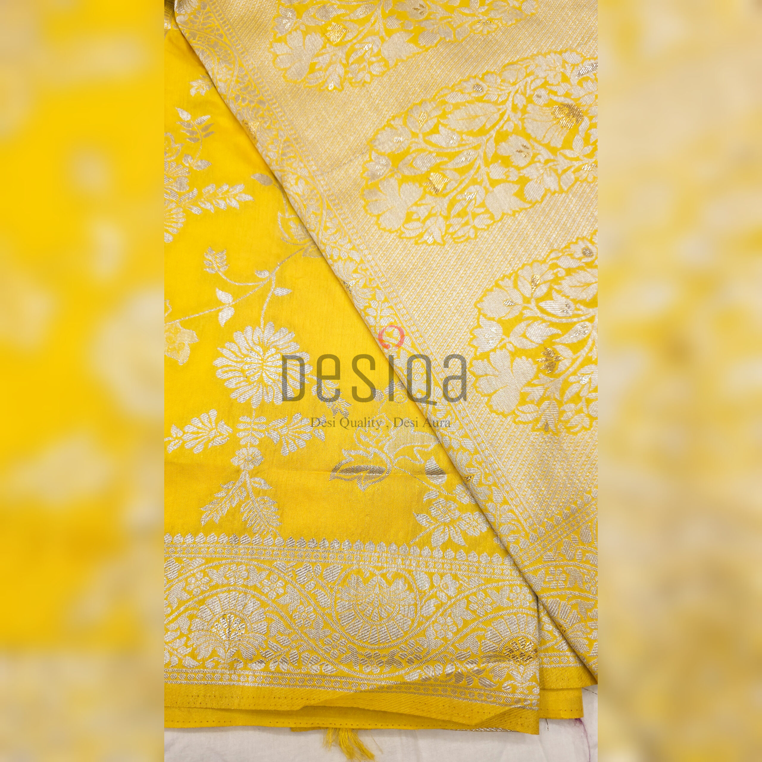 Yellow Colour Semi Motka Banarasi Zali Work - Image 3