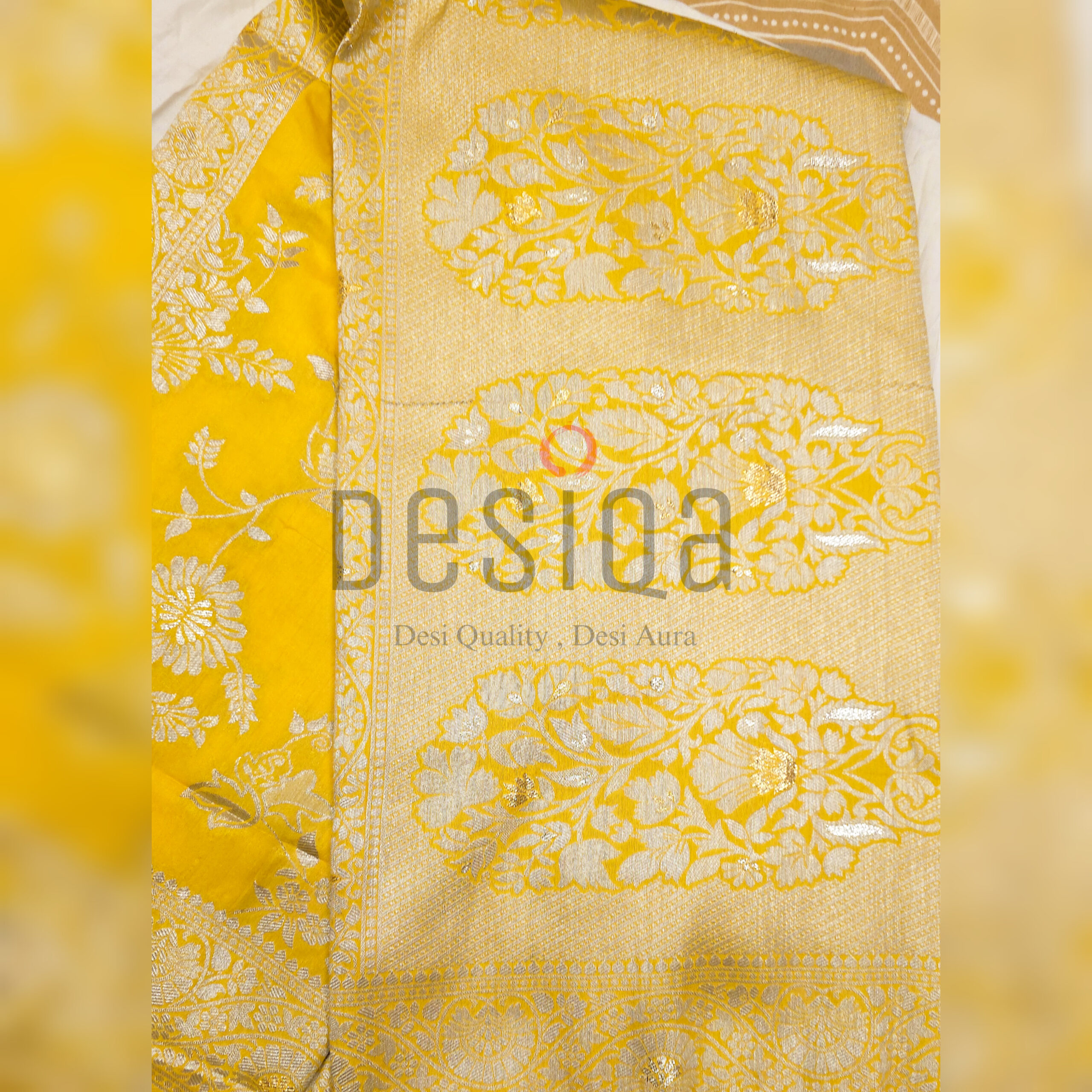 Yellow Colour Semi Motka Banarasi Zali Work - Image 4
