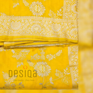 Yellow Colour Semi Motka Banarasi Zali Work