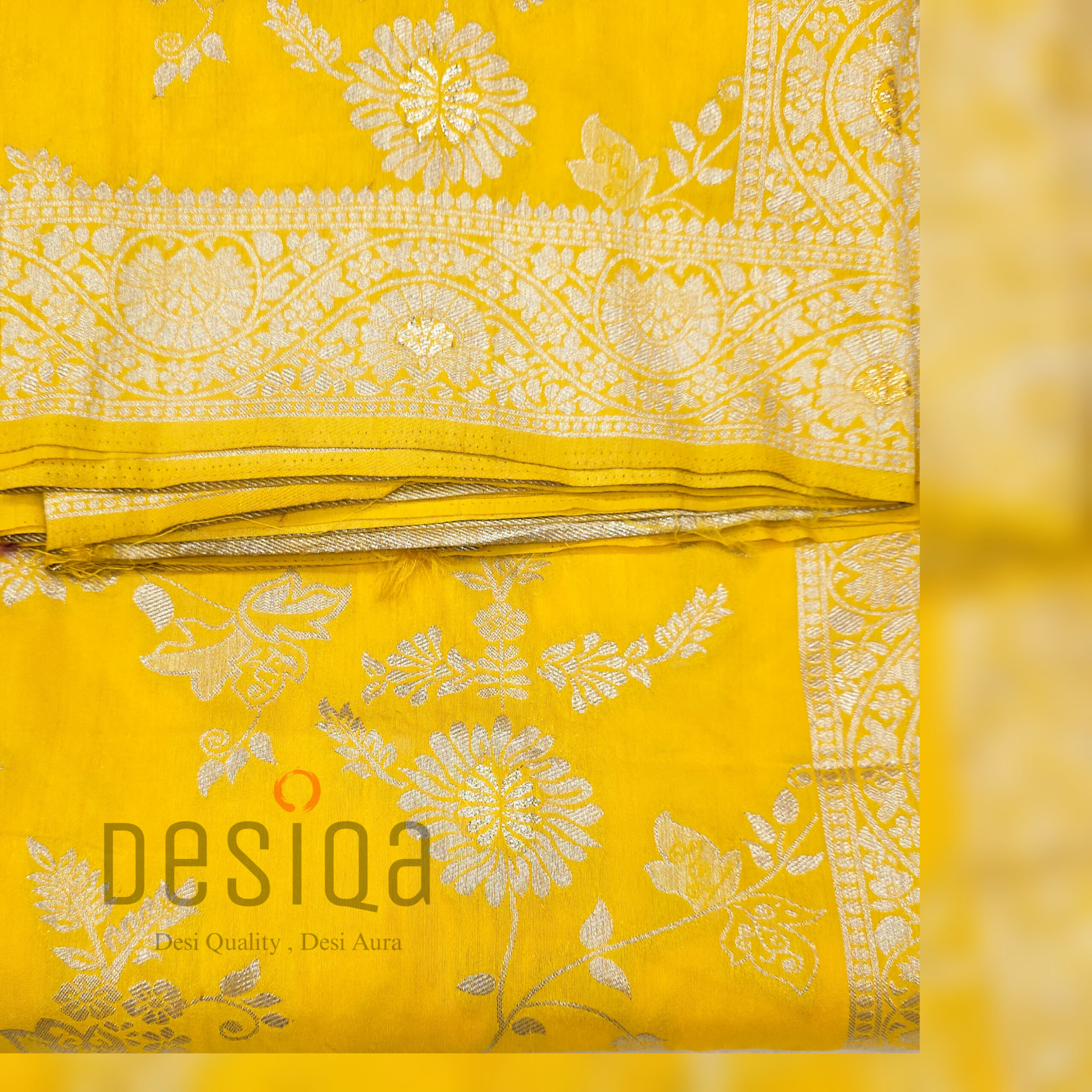 Yellow Colour Semi Motka Banarasi Zali Work