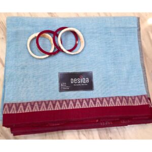 Sky Blue with Red Par Dhonekhali Saree