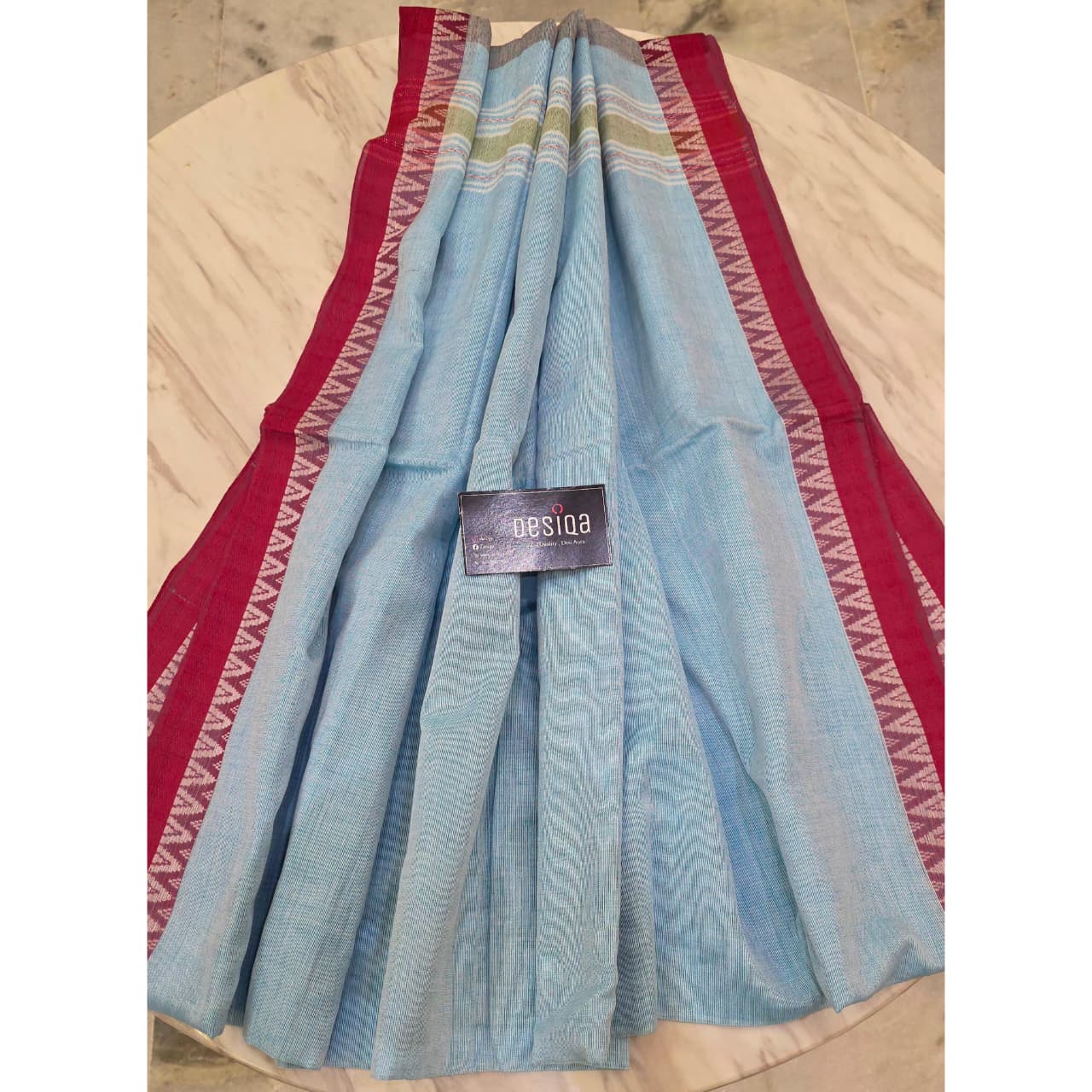 Sky Blue with Red Par Dhonekhali Saree - Image 3