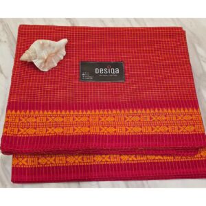 Red with yellow checks Dhonekhali Saree