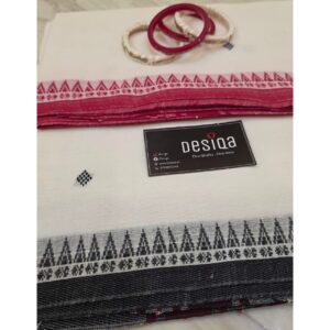 White Dual Color Par Dhonekhali Saree