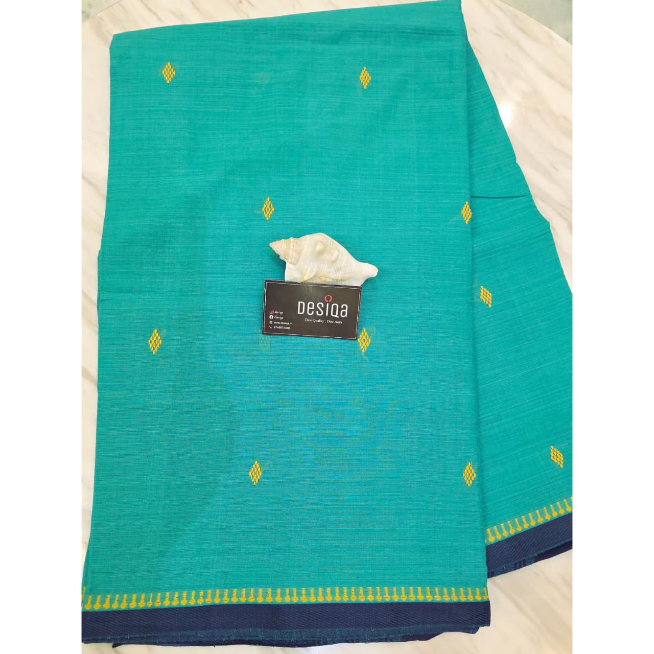 Turquoise Blue Dhonekhali Saree - Image 3