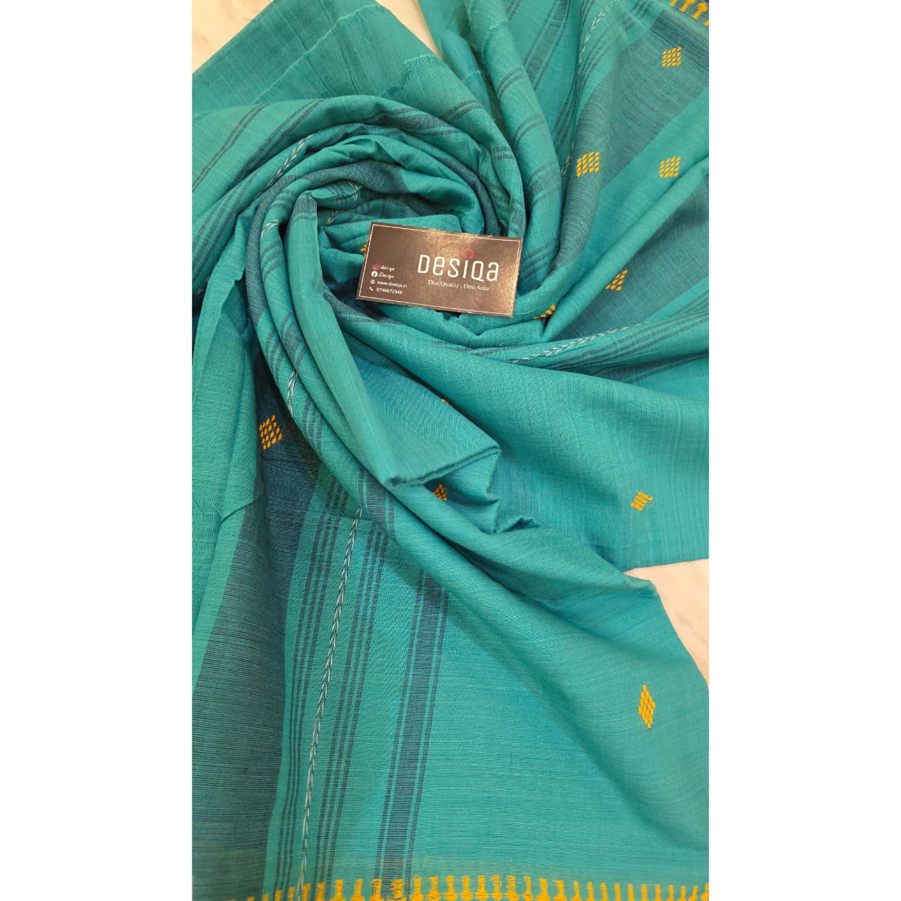 Turquoise Blue Dhonekhali Saree - Image 4