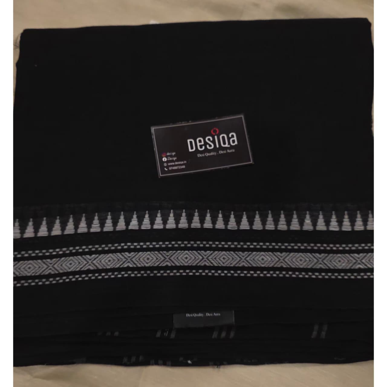 Solid Black White Par Dhonekhali Saree - Image 4