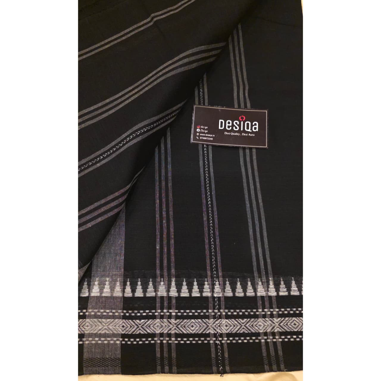 Solid Black White Par Dhonekhali Saree - Image 6