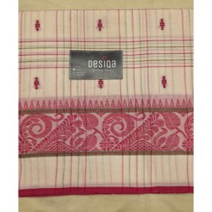 White with Buta and check design Dhonekhali Saree